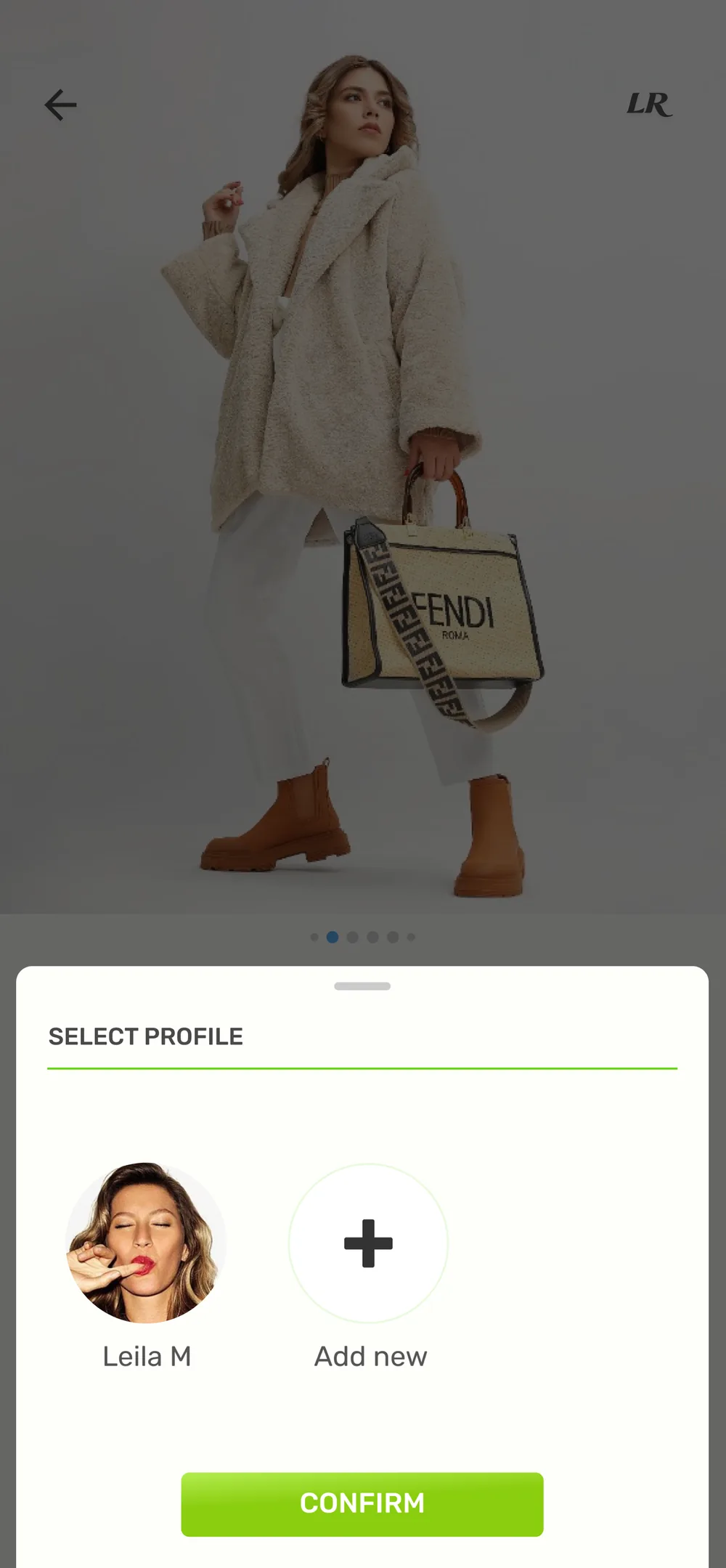 Select profile sheet with Leila M and an add new option